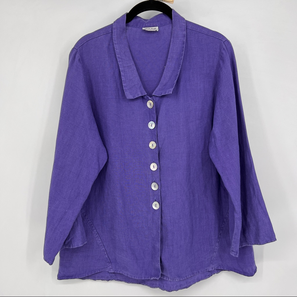 Habitat Clothes To Live In Lagenlook Linen Top Purple Button Front Art To Wear